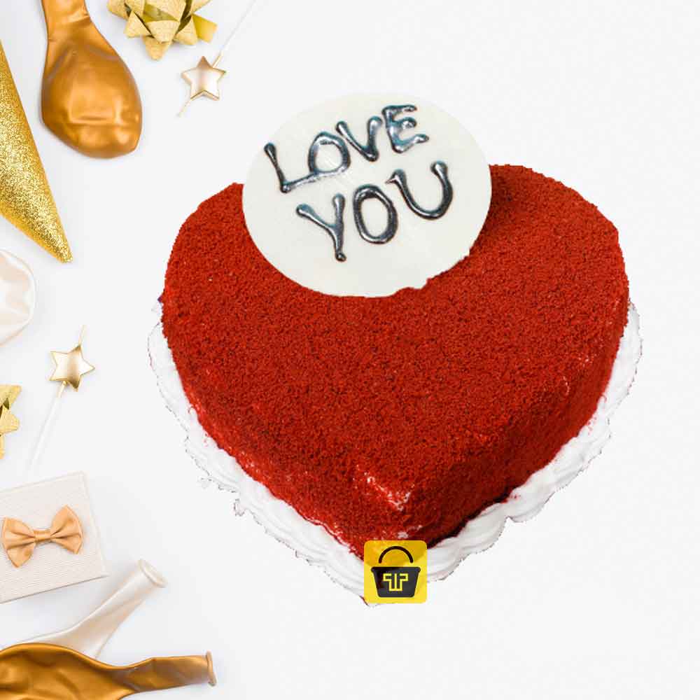 Love You Red Velvet Heart Shape Cake - Town Tokri