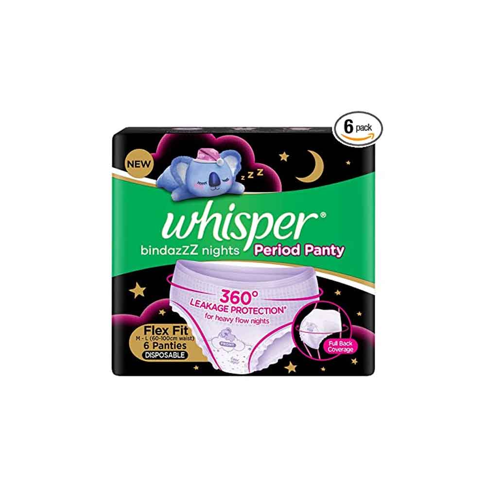 Whisper BindazzZ Nights Period Panty For Women, Flex Fit M - L (6